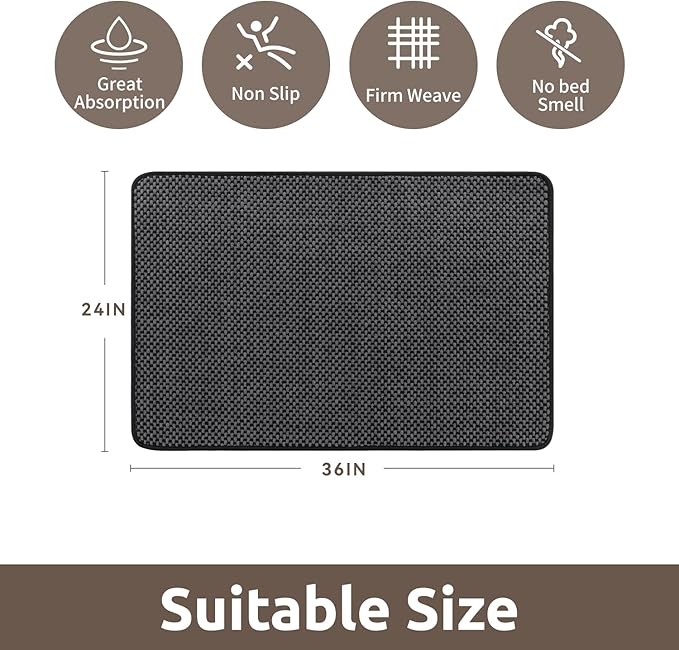 AMOAMI Chenille Bath Mat Super Absorbent Bathroom Mat Quick Dry Bath Mats for Bathroom Rubber Backed Bathroom Rugs Non Slip Washable Fit Under Door, Front of Bathtub, Sink, Darkgrey&Black 24"x36"