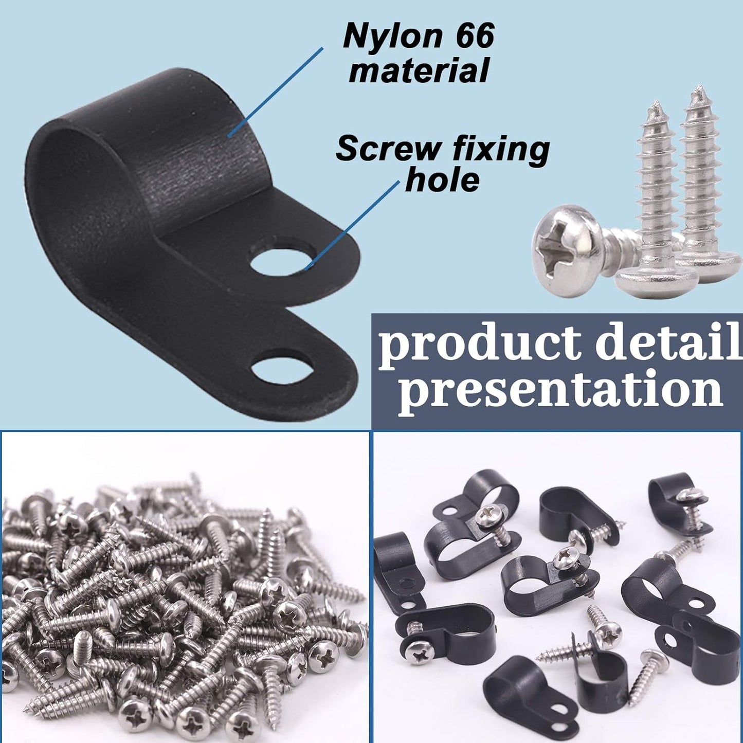 Glarks 120Pcs 1/2 Inch Black Nylon Screw Mounting R-Type Cable Clip Wire Clamp with 120Pcs Screws for Wire, Cable, Conduit and Cable Conduit Kit (Black)