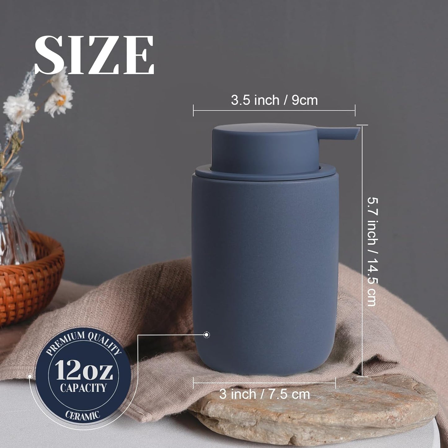 INGOFIN Ceramic Foaming Soap Dispenser Set, 2 Pack (12 oz) Bathroom Foam Hand Soap Dispenser with Pump, Hand and Dish Dispenser Set with 8 Pcs Clear Stickers,for Kitchen- Matte Blue