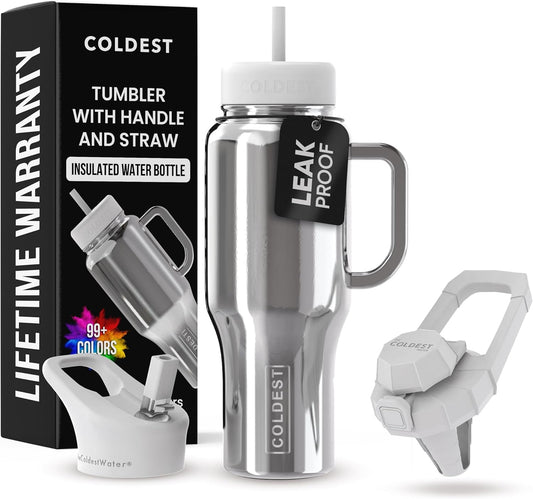 Coldest Tumbler with Handle and Straw - 100% Spill Proof Tumbler with Straw (3 Lids) - Stainless Steel Insulated Leakproof Tumblers for Women & Men - 36 oz (Starship Reflections)