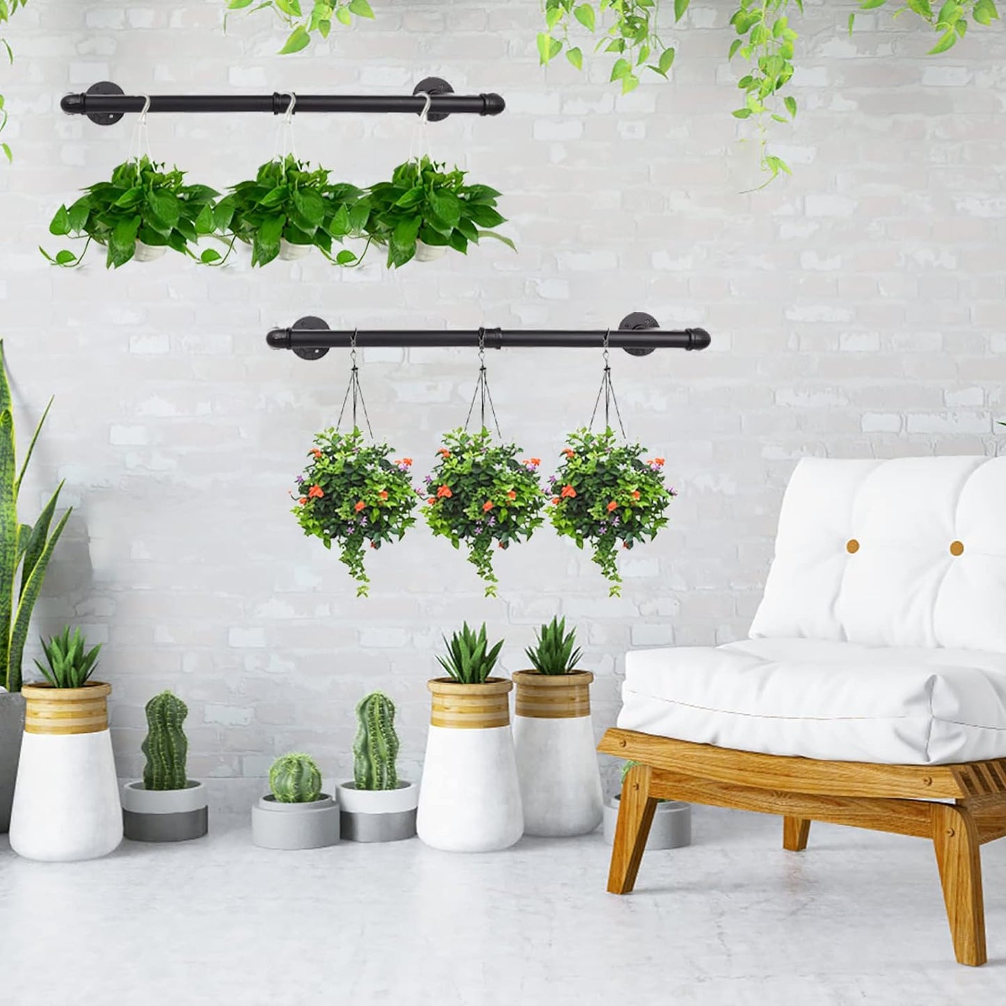 36” Wall Mounted Clothes Rack, Industrial Pipe Black Iron Garment Bar, Heavy-Duty Detachable Clothing Rod, Multi-Purpose Metal Wall display Hanging Pole for Closet Storage, Laundry Room 2 Base