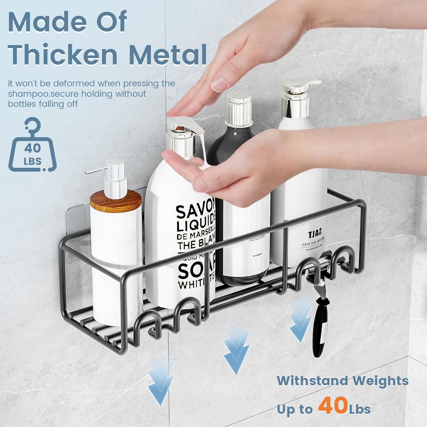 5-Pack Shower Caddy, Adhesive Shower Organizer, No-Drill Space Saving Shower Shelf with Soap Dish, Rustproof Shower Shampoo Holder for Kitchen & Bathroom Storage & Home Decor (Black)