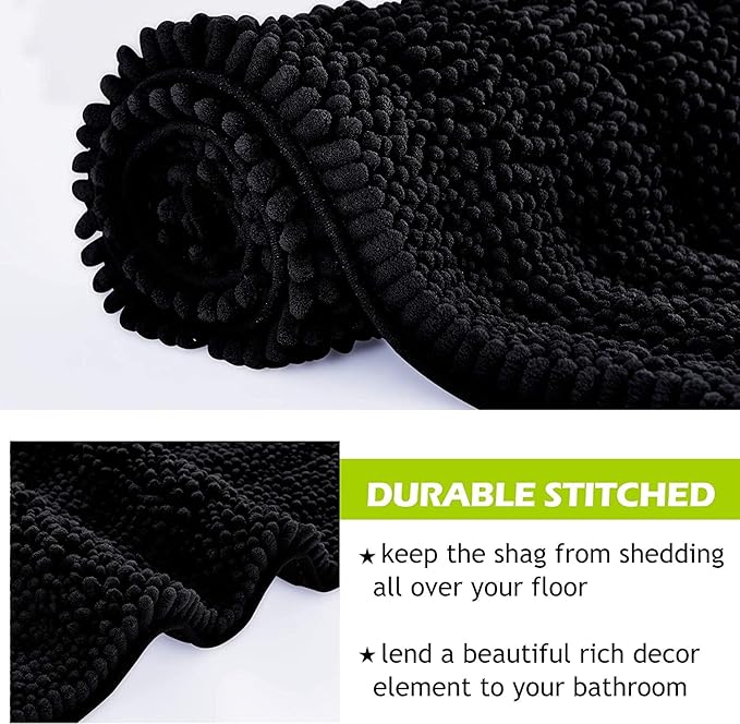 Black Bath Mat - Large Soft Bathroom Rugs Non-Slip Thick Shaggy Floor Cover Water Absorbent Quick Drying Shower Carpet for Toilet Kitchen Door Way, 70" x 24", 1 Pc
