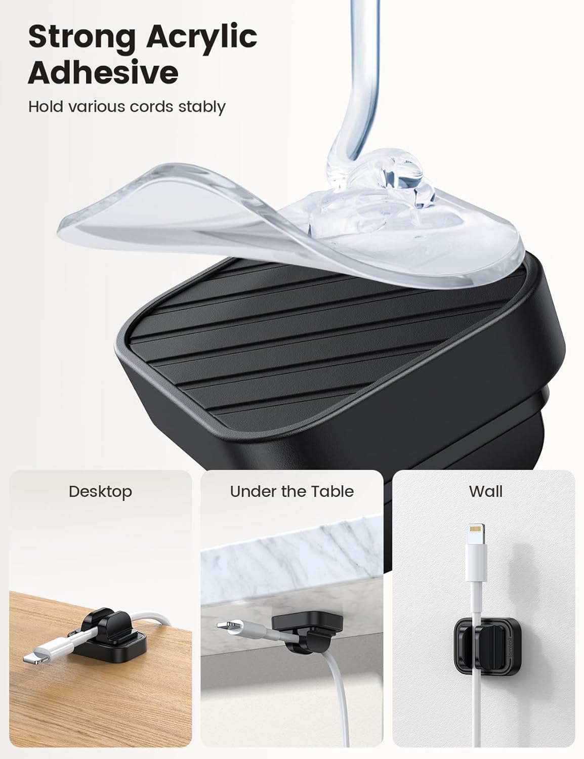 5Pack Cable Spring Holder Clips, Cord Organizer for Desk - Lamicall Adjustable Cord Wire Holder Keeper, Phone Charger Organizer Clips, Wire Cable Management for Nightstand Wall Car Office Desktop