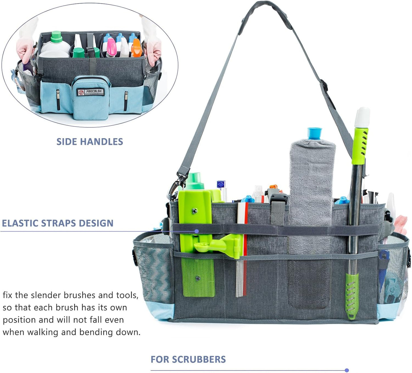 Large Cleaning Supplies Organizer-Cleaning Caddy Organizer With Handles & Shoulder Strap-Cleaning Bags for Cleaning Suppliers-Housekeepers Wearable Cleaning Tote Upgraded