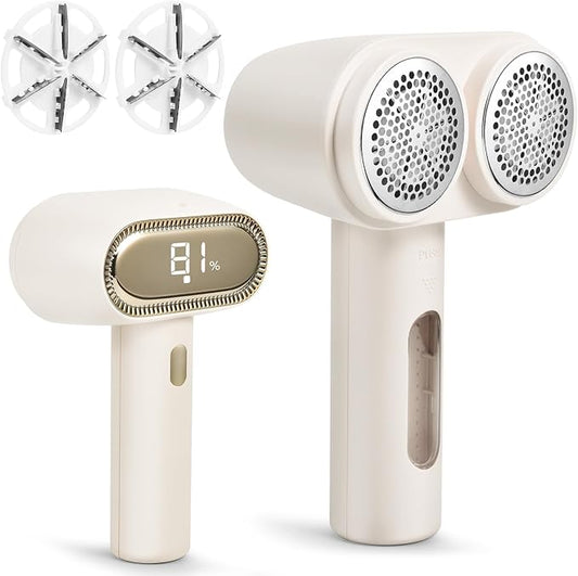 Dual-Head Lint Shaver, Electric Lint Remover, Lint Remover for Clothes, 6 Leaf Blades Defuzzer, Sweater Shavers to Remove Pilling, Electric Shaver for Clothes Couch Furniture, USB Rechargeable