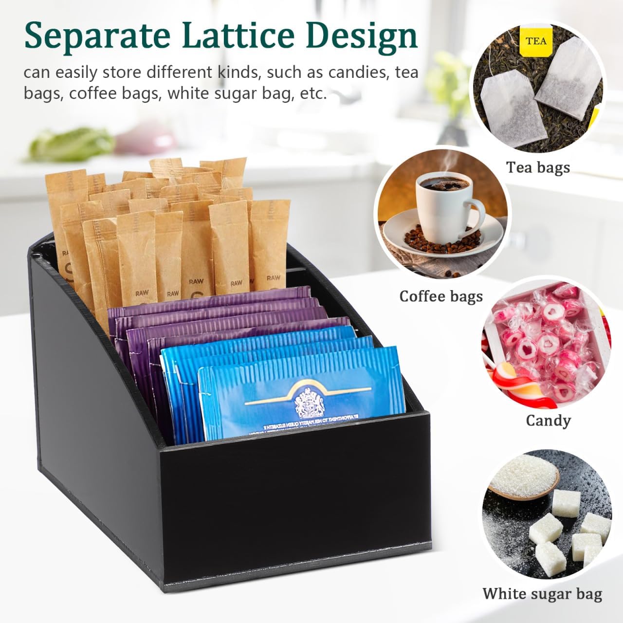 STOBAZA Hotel Tea Bag Box and Sugar Packet Holder Coffee Bar Organizer for Condiments Desktop Storage for Tea and Sugar Bags for Coffee Stations and Hotel Supplies