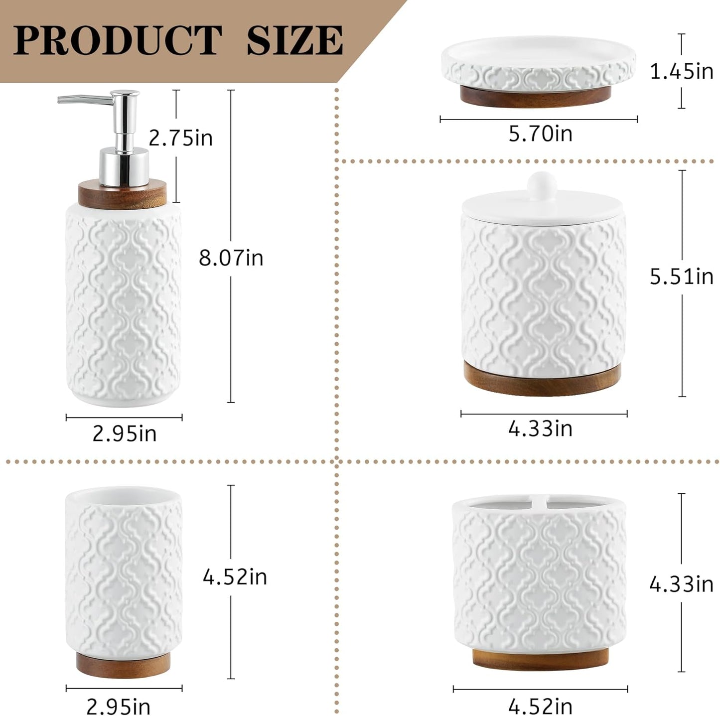 Bathroom Accessories Set 5 Pieces Toothbrush Holder Soap Dispenser Ceramic Bathroom Accessory Set Contain Cotton Swab Jar Toothbrush Cup Soap Dish Tumbler