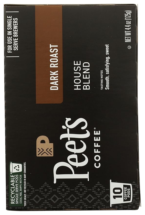 Peet's Coffee House K Cup Coffee Pods for Keurig Brewers, Dark Roast, 10 Pods, 4.4 oz