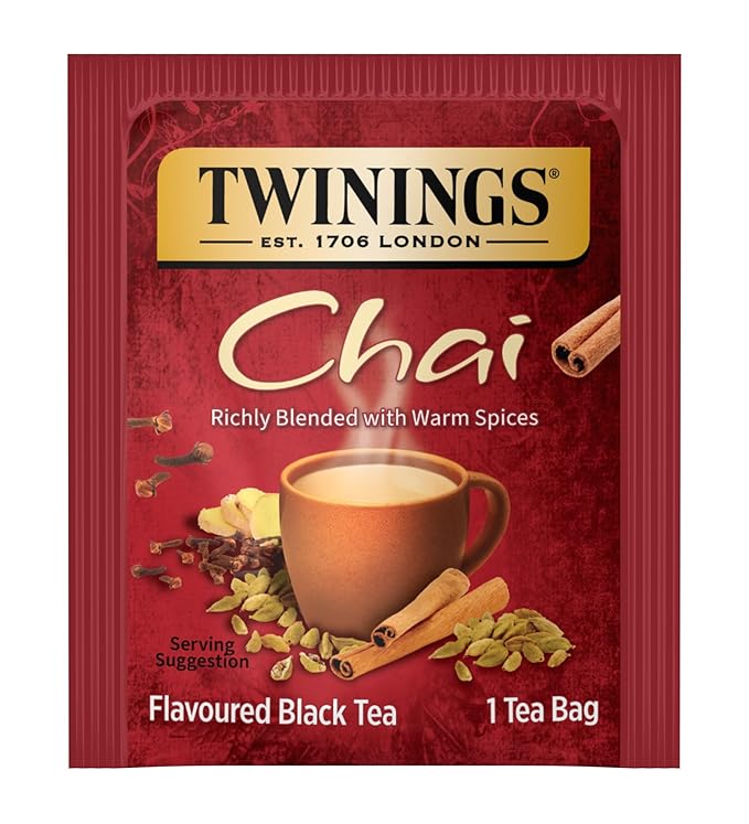 Twinings Chai Black Tea Individually Wrapped Bags, 50 Count (Pack of 6), Sweet, Savoury Spices, Caffeinated, Enjoy Hot or Iced, 300 Teabags