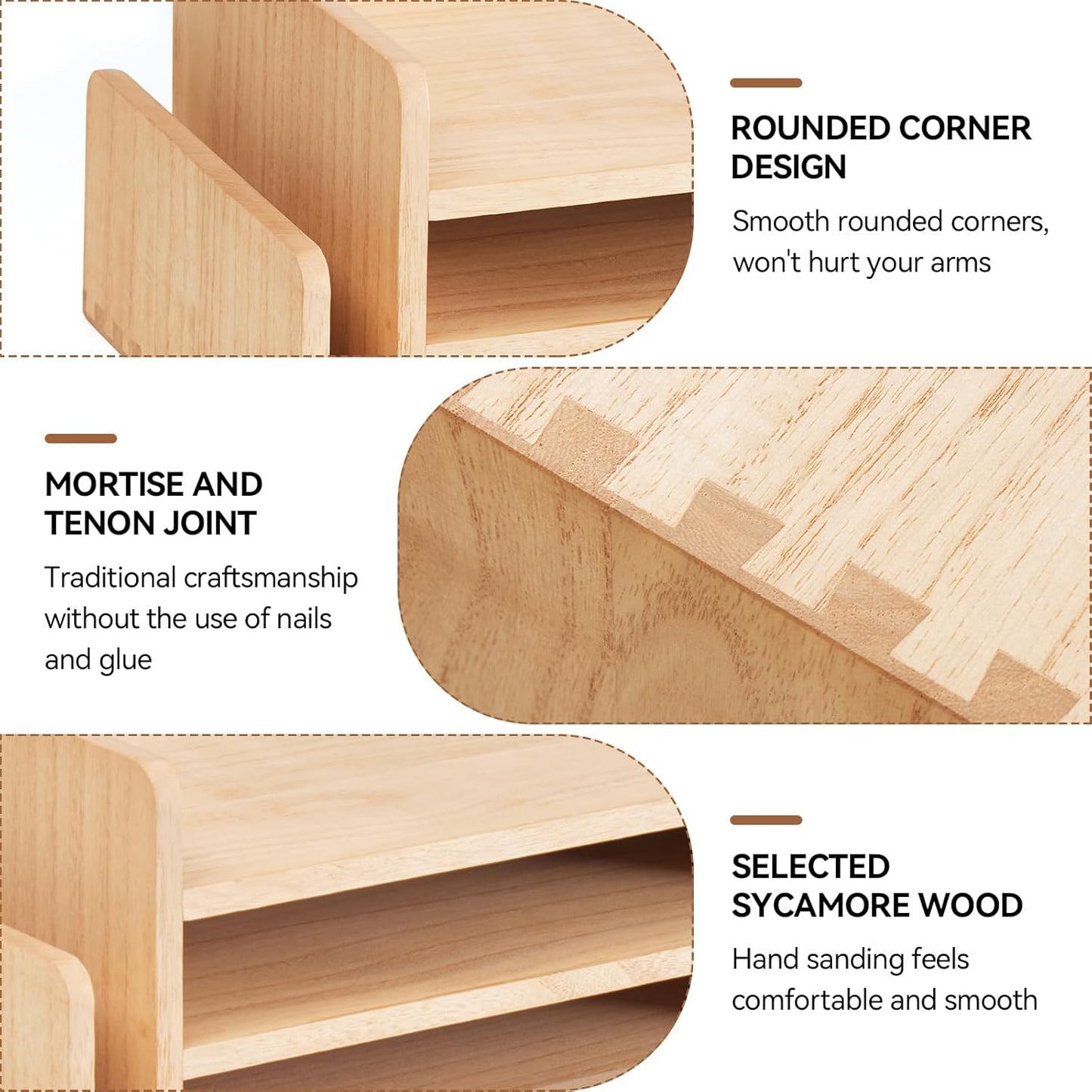 KIRIGEN Wood 3-Tier Office Desktop Document Tray - Mail Sorter Organizer Rack - Wooden Document Letter Stand for Folders, Mail, Stationary, Desk Accessories Natural(2TP-NA)