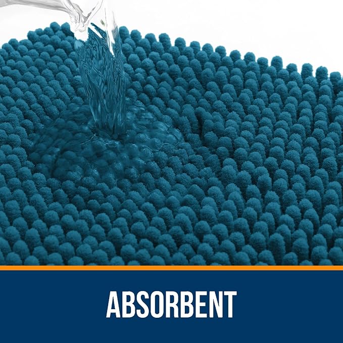 OLANLY Bathroom Rugs 70x46, Extra Soft Absorbent Chenille Bath Rugs, Rubber Backing Quick Dry, Machine Washable Bath Mats for Bathroom Floor, Tub and Shower, Home Decor Accessories, Peacock Blue