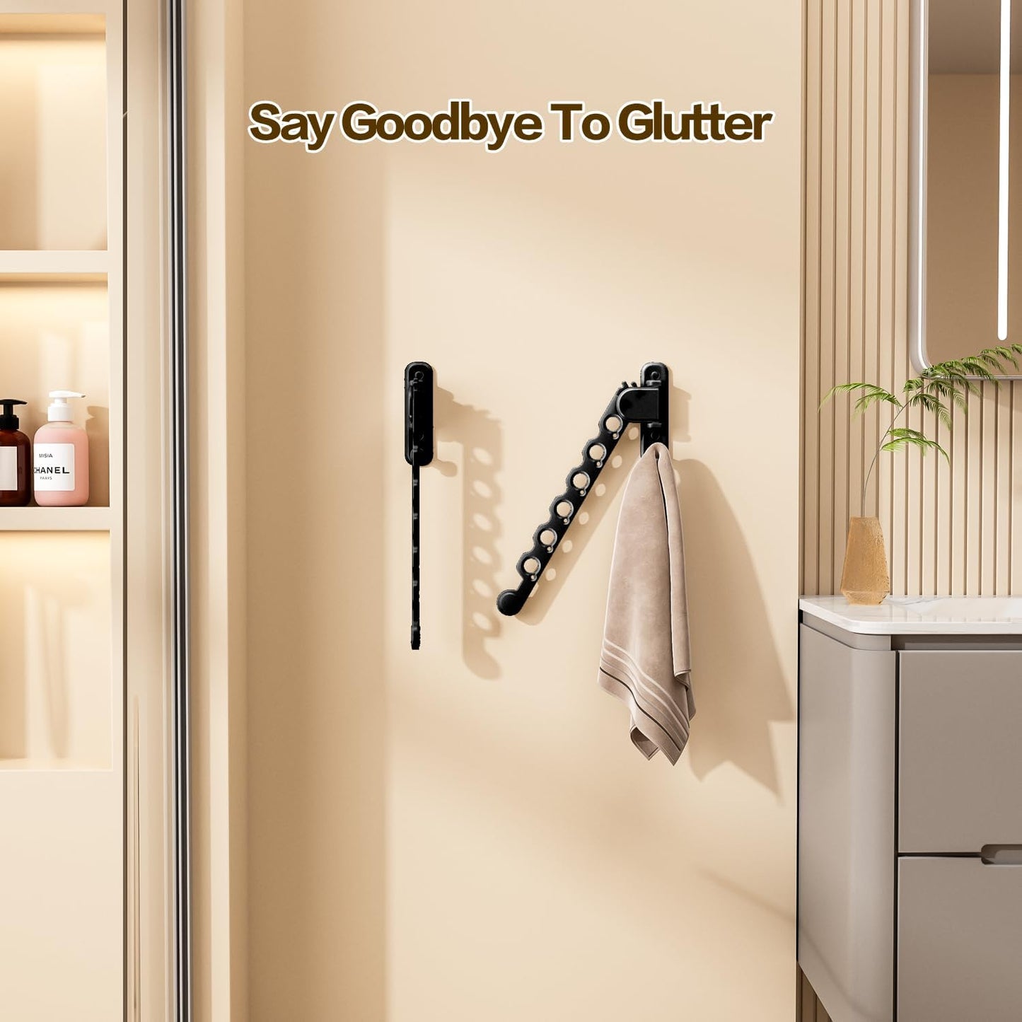 Wall Mounted Clothes Drying Rack, Laundry Clothes Hanger Rack Wall Mounted, Foldable Wall Clothes Rack for Laundry Room, Space Saving Closet Storage Organizer Clothes Hanger Indoor, 2pcs(Black)