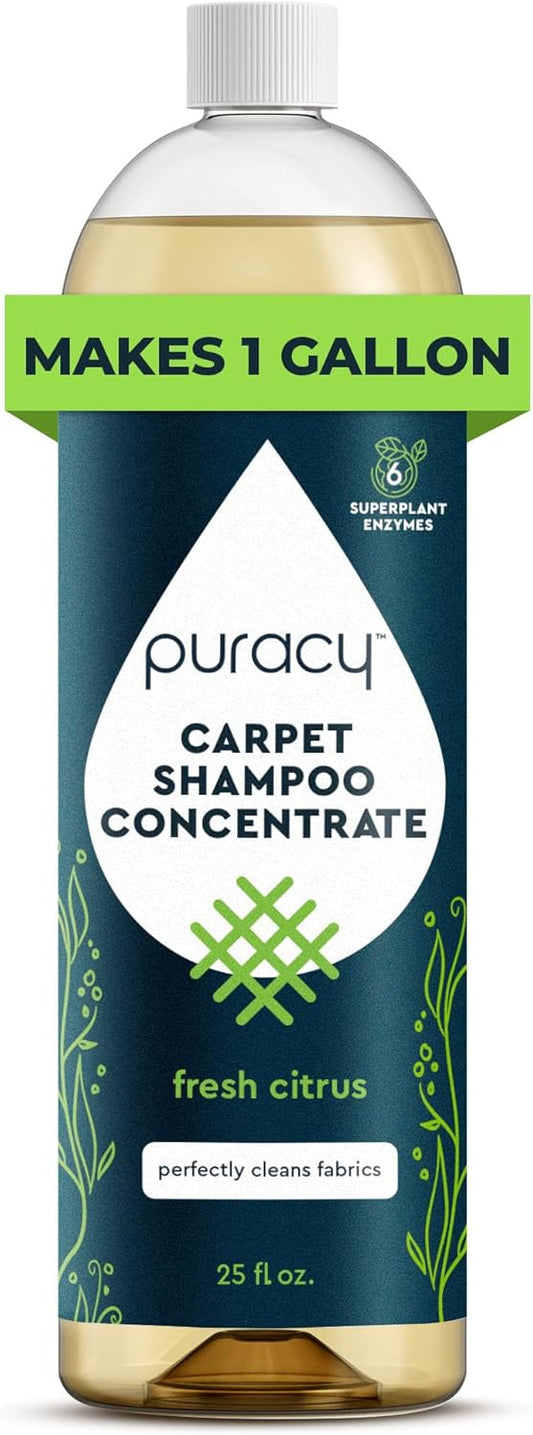 Puracy Professional Carpet Cleaner Machine Detergent, 4x Concentrated Upholstery Cleaner, Natural Carpet Shampoo, Pet Stain Remover & Deodorizer, Makes 20 Gallons of Cleaning Solution, 25 Ounce
