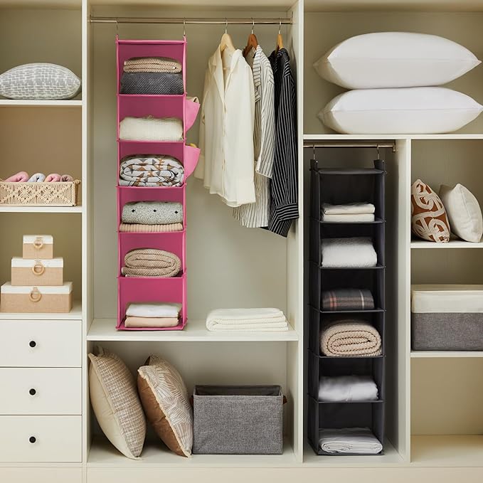 YOUDENOVA Hanging Closet Organizer, Closet Hanging Storage Shelves (Pink)