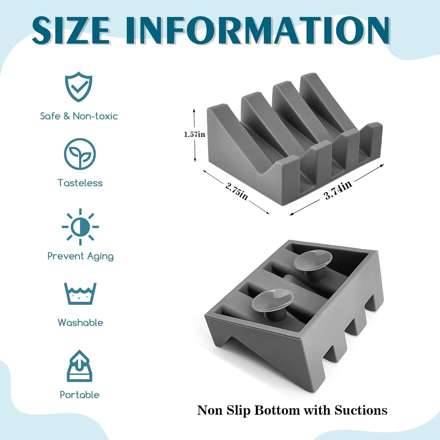 Self Draining Soap Dish,Silicone Suction Cup Soap Holder, Bathroom Soap Dish for Bar Soap,Can Extend Soap Life,Bathroom, Bath Tub, Kitchen Sink (2, Grey)