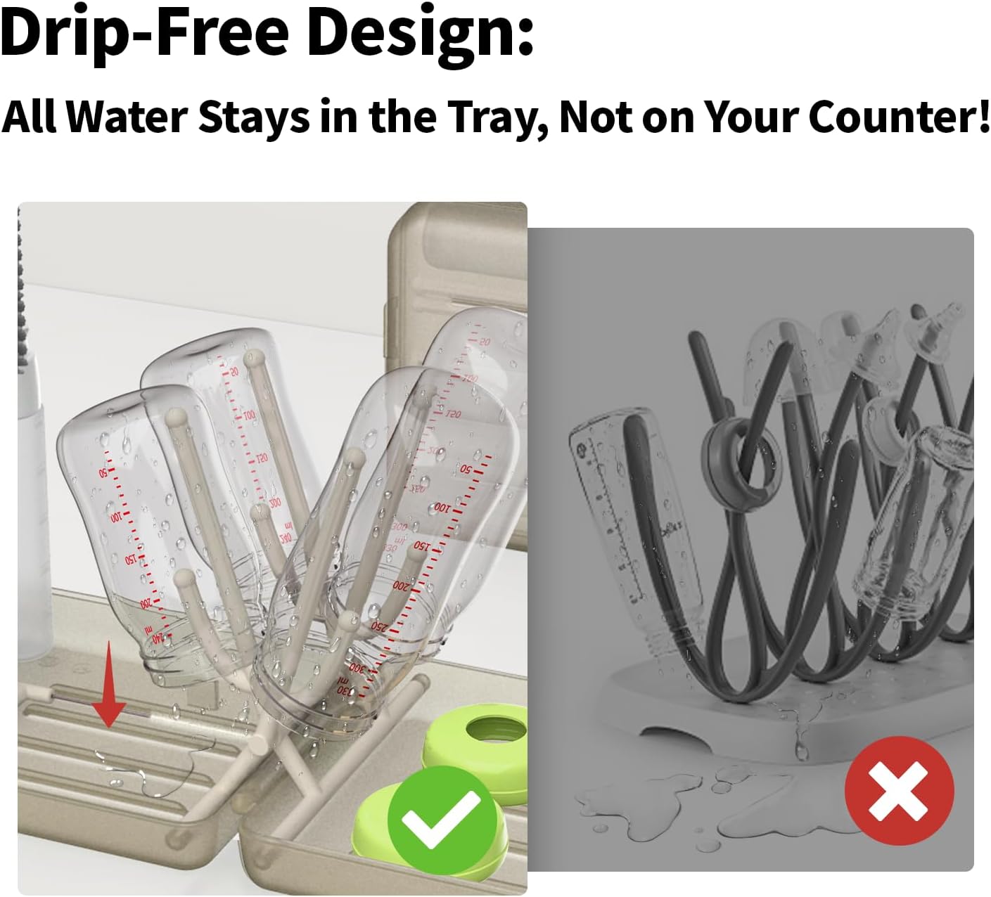 YOTIME Travel Bottle Brush Set, Auto-Open Rack & Vertical Brushs Drying Slots, 3 Brushes, Foldable Drying Rack, Dispenser, Travel Baby Essentials for On-The-Go Parents, Coffee