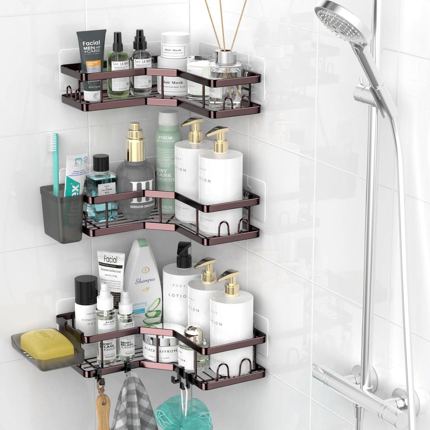 Corner Shower Caddy Organizer Shelf: Adhesive No Drilling Shower Rack Bathtub Shelves - 3Pack Rustproof Bathroom Shower Shelf
