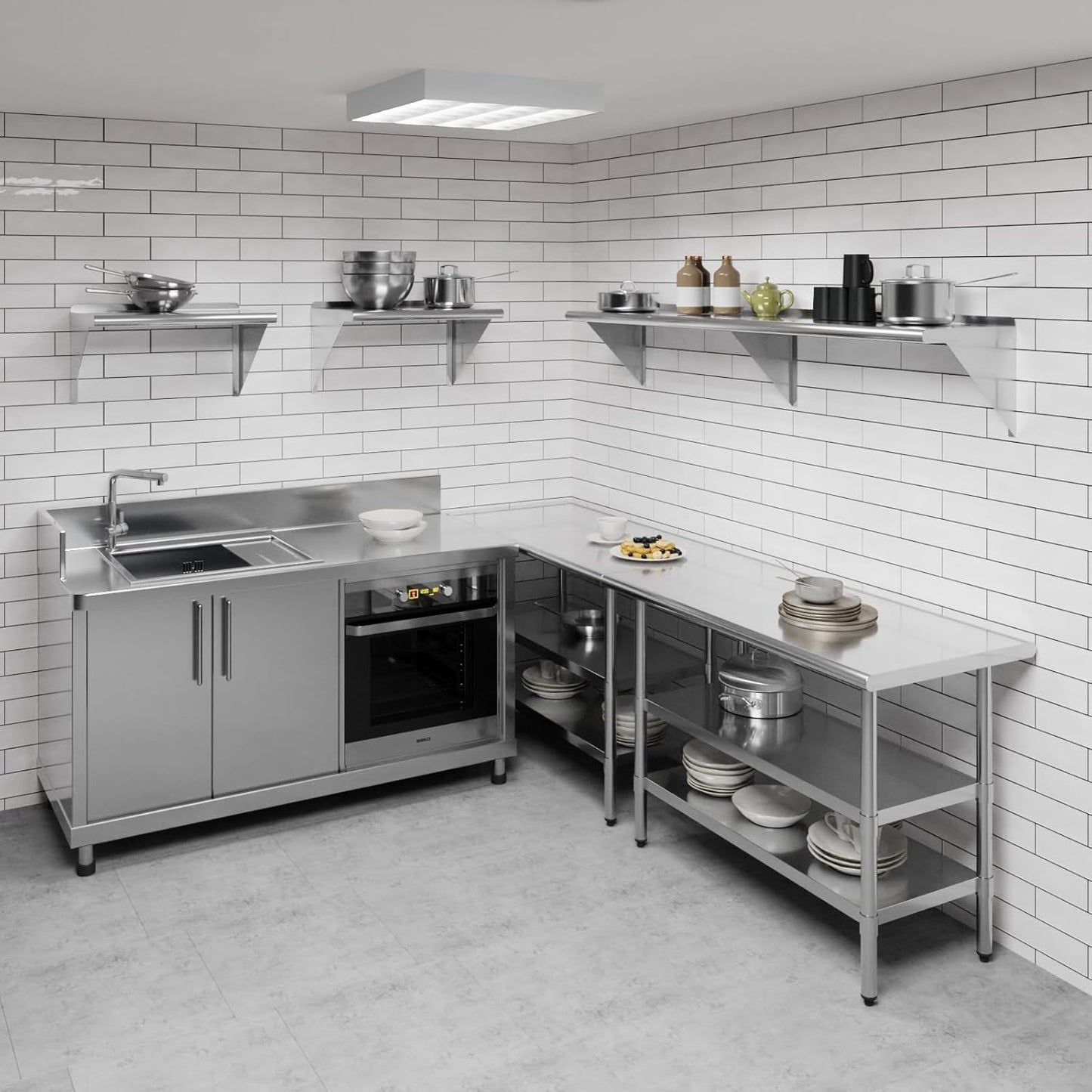 AmGood 72" Long X 14" Deep Stainless Steel Wall Shelf | NSF Certified | Appliance & Equipment Metal Shelving | Kitchen, Restaurant, Garage, Laundry, Utility Room