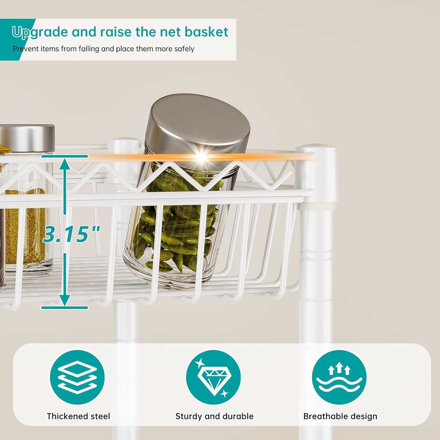 SINGAYE Shelf 6 Tier Wire Shelving Unit with Wheels Baskets Storage Rack Corner Shelves Adjustable Closet Bathroom Organizers Metal Pantry Kitchen Garage Laundry Room 13.5" D x 13.5" W x 63" H White