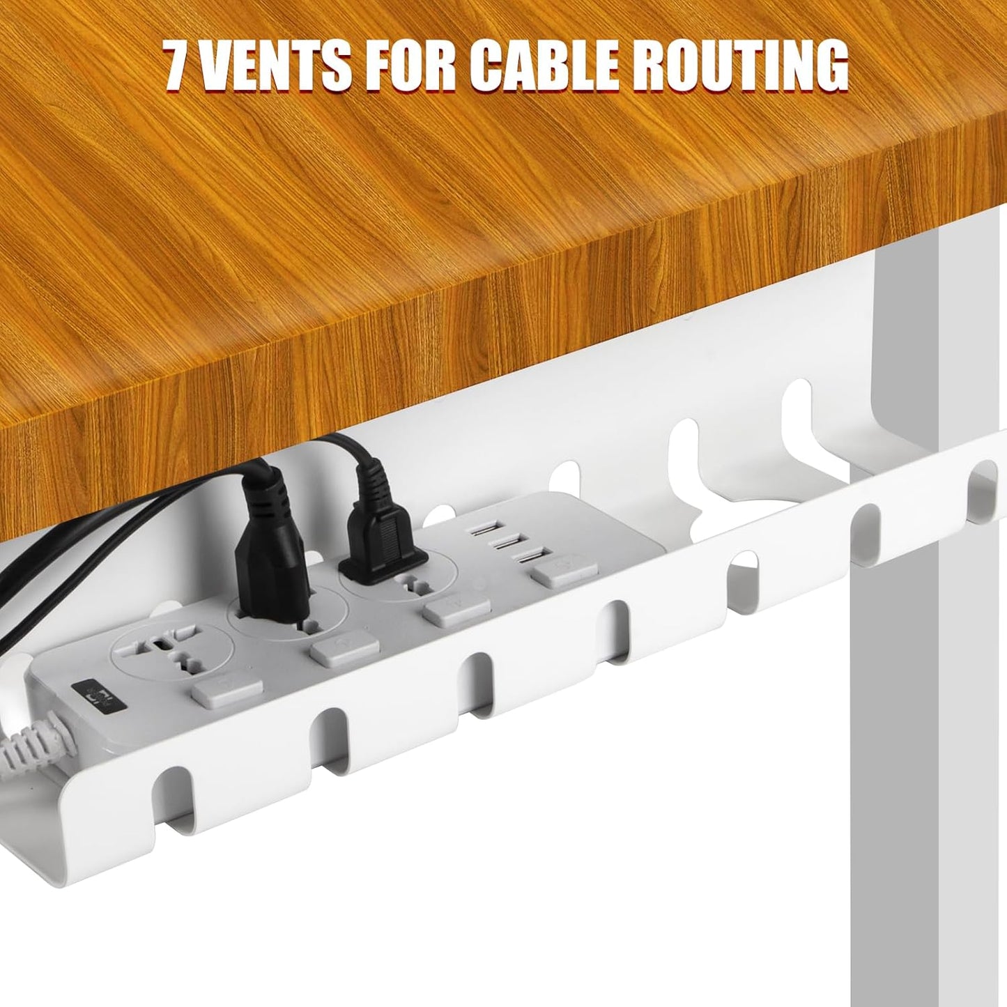 Under Desk Cable Management, 2 Pack 17" Cable Tray Organizer, No Drill or Screw Mount, Standing Desk Cable Management, Cord Organizer, White