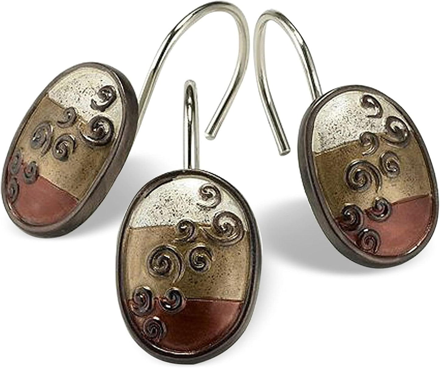 Zahari Home 13pc Miramar Bathroom Shower Curtain Sets Shower Curtain & 12 Shower Bathroom Hooks Modern Classic Luxury Contemporary Decor Multi Color Shower Curtain Set