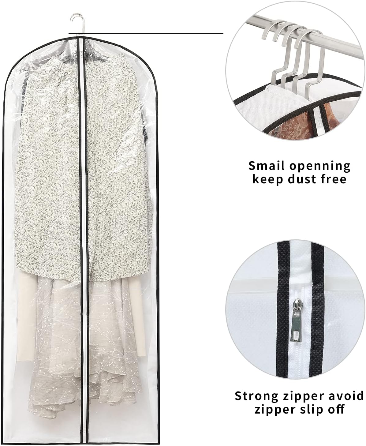 Clear Garment Storage with 4" Gusseted Hanging Covers - Durable, Transparent Protectors for Long Coats, Gowns, Dresses - 24"x 60"x 4" / 6 Pack