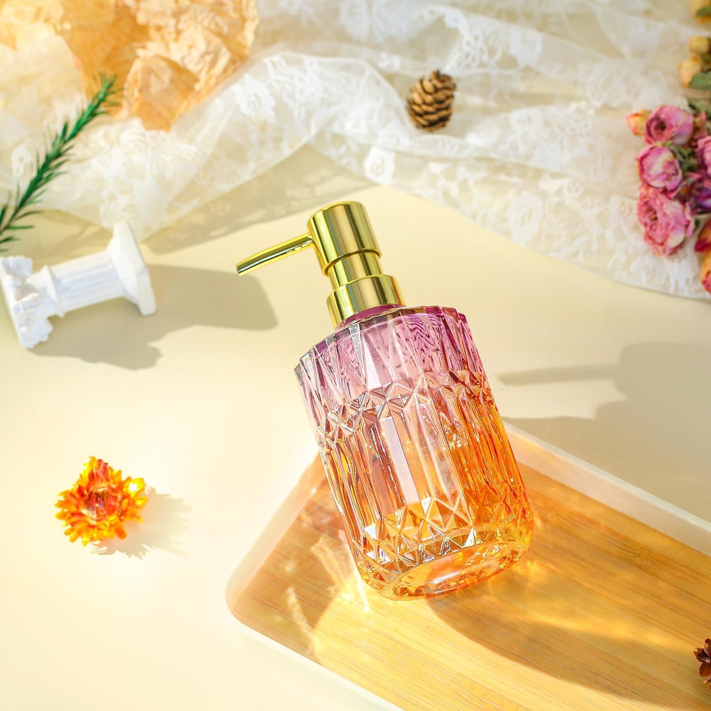 Soap Dispenser with Pump, Refillable Liquid Hand Soap Dish Soap Dispensers for Bathroom Counter, Kitchen Sink (PurpleOrange)