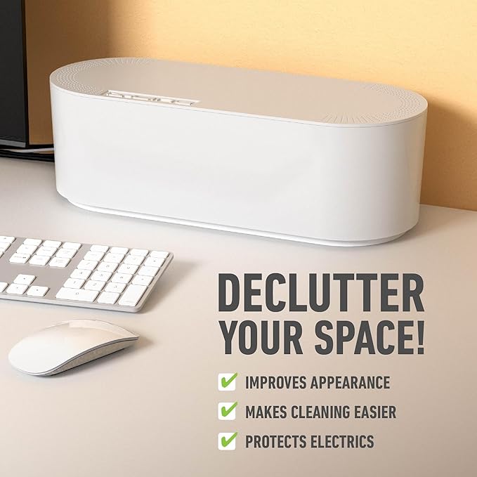 D-Line Cable Management Box, Power Strip Holder, Floor Outlet Hiders, Desk Cord Organizer, Cover TV Wires, Wire Storage – 16.5 in (Length) x 6.5in (Width) x 5.25in (Height) - Large, White