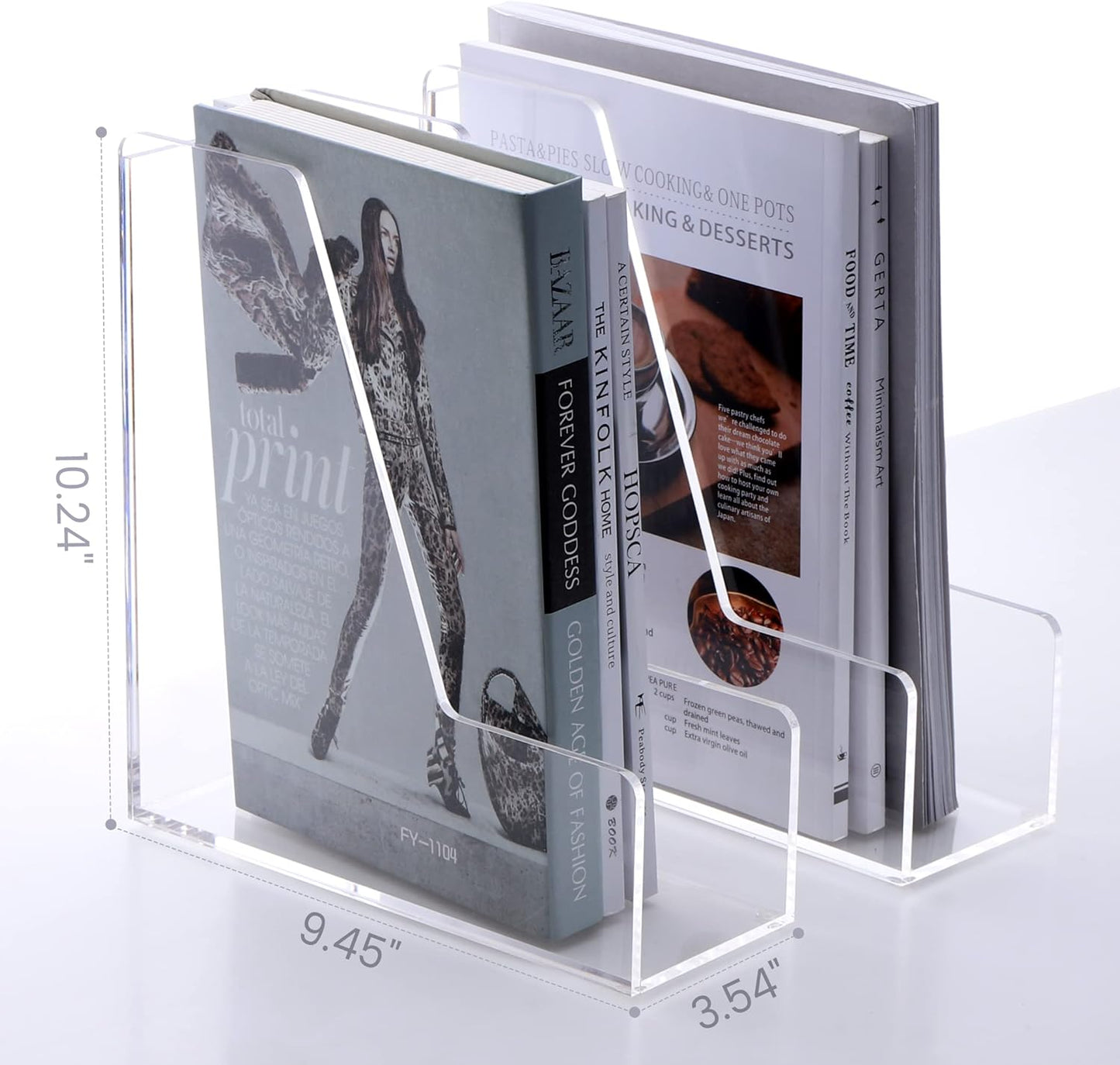 Magazine Holder, Clear Acrylic Desk Organizers, File Organizer for Desk, Magazine Rack- Desktop Book Storage -Independent Vertical 1 Space-2 Pack