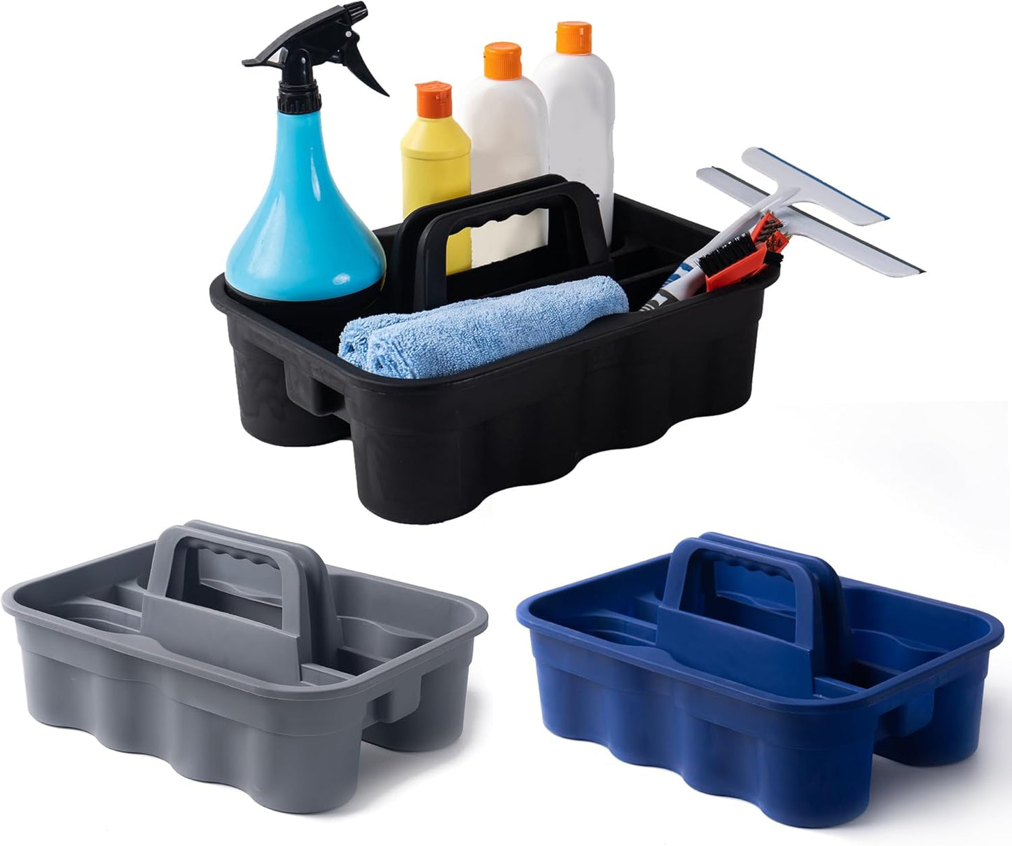 Matthew 3 Pack Large Plastic Tote Tool & Deluxe Supply Cleaning Caddy w/Handle Portable Shower Basket Storage Caddy for Cleaning,Take-Out Drink,Bathrooms - Black&Gray&Blue