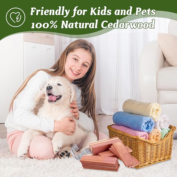 ESRICH Cedar Blocks for Clothes Storage,15 Pack with Metal Hooks,100% Natura Cedars Wood for Closets,Cedars Planks with Sandpaper,Cedar Chips for Closets and Drawers