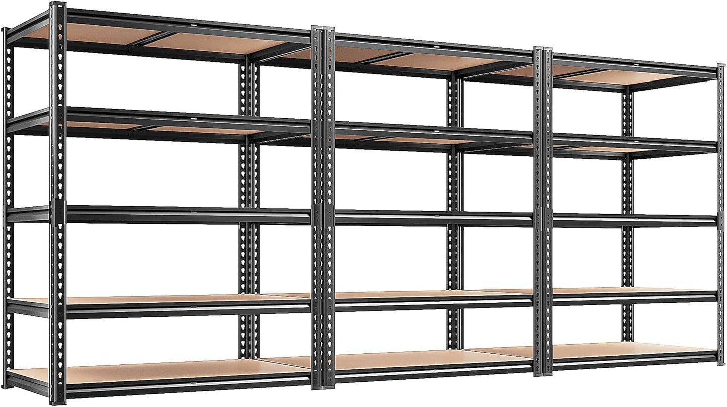 REIBII 2020LBS Storage Shelves 5 Tier Garage Shelving Heavy Duty, Adjustable Metal Shelving, Garage Shelves for Basement, Warehouse, Pantry, Closet, Kitchen 72" H x 35.55" W x 16" D, Black, 3 Pack