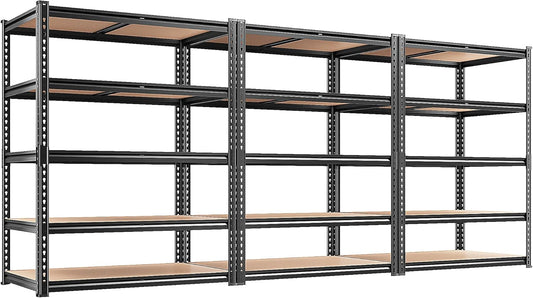 REIBII 2020LBS Storage Shelves 5 Tier Garage Shelving Heavy Duty, Adjustable Metal Shelving, Garage Shelves for Basement, Warehouse, Pantry, Closet, Kitchen 72" H x 35.55" W x 16" D, Black, 3 Pack