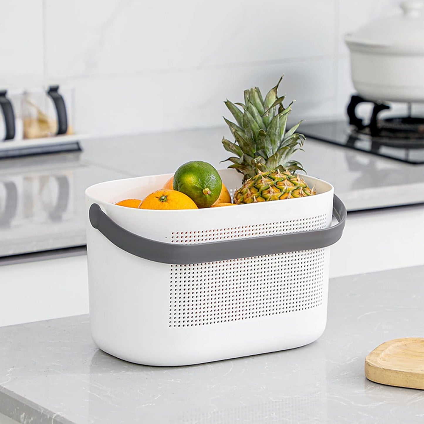 UUJOLY Plastic Storage Baskets with Handles, Shower Caddy Shelf Organizers Basket for Bathroom, Kitchen, Dorm Room, Grey, 2 Pack