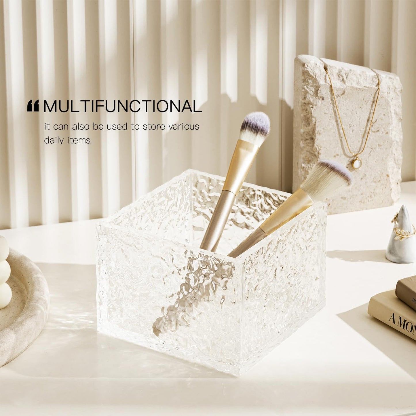 Remote Control Holder - Acrylic Desk Organizer, TV Remote and Cosmetic Storage Box 5.12"