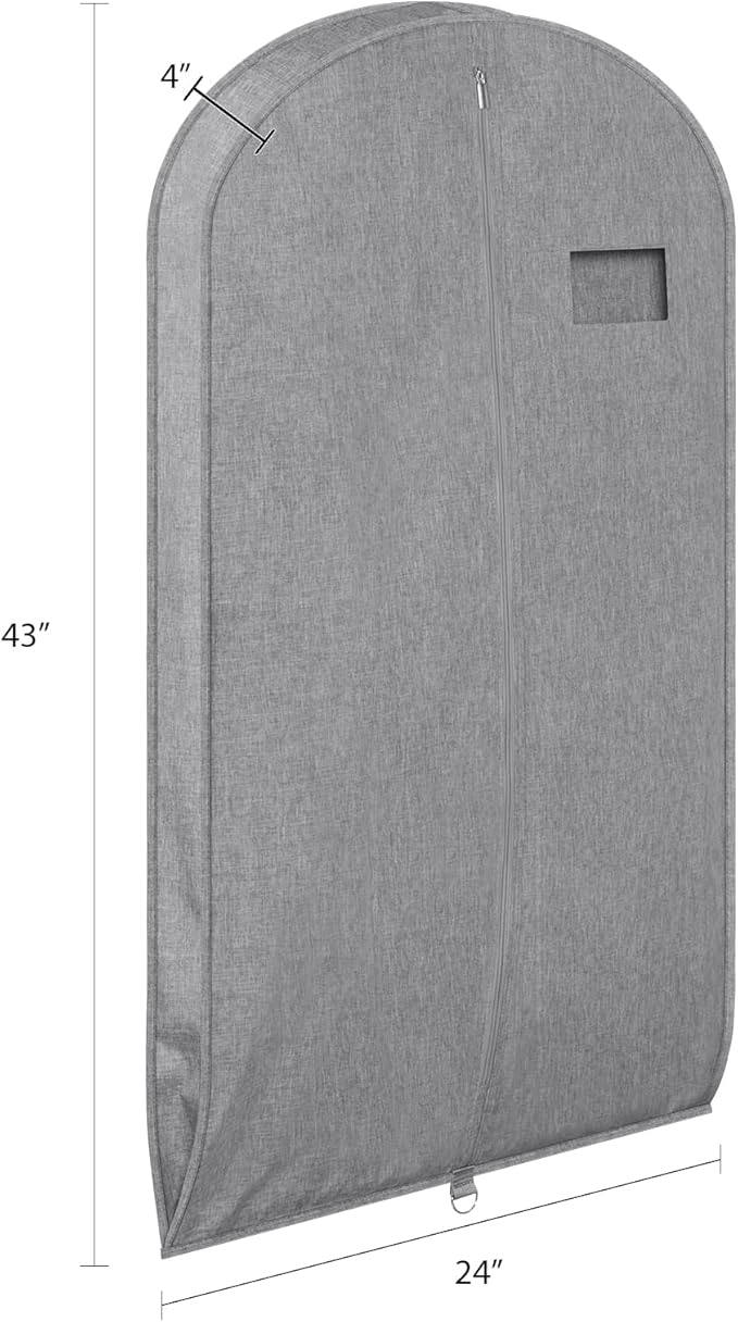 Univivi Garment Bags for Hanging Clothes, 43 Inch Suit Cover Bags for Closet Storage, Hanging Clothes Bag with Zipper and Eye-Hole for Suits, Coats, Jackets, Shirts, 1 Pack - Gray