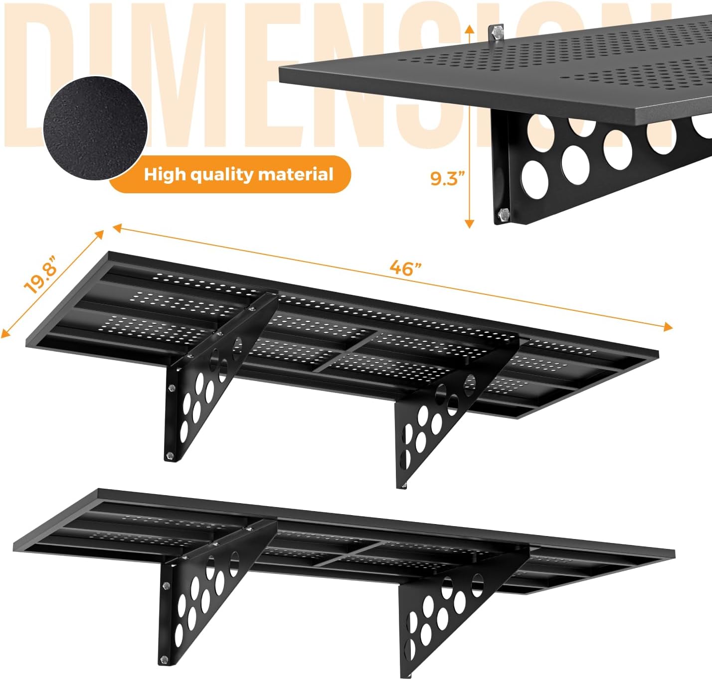 2 Pack 1,5x4ft Heavy Duty Garage Wall Shelving, Garage Shelving Wall Mounted, Storage Rack with Hooks (Black)