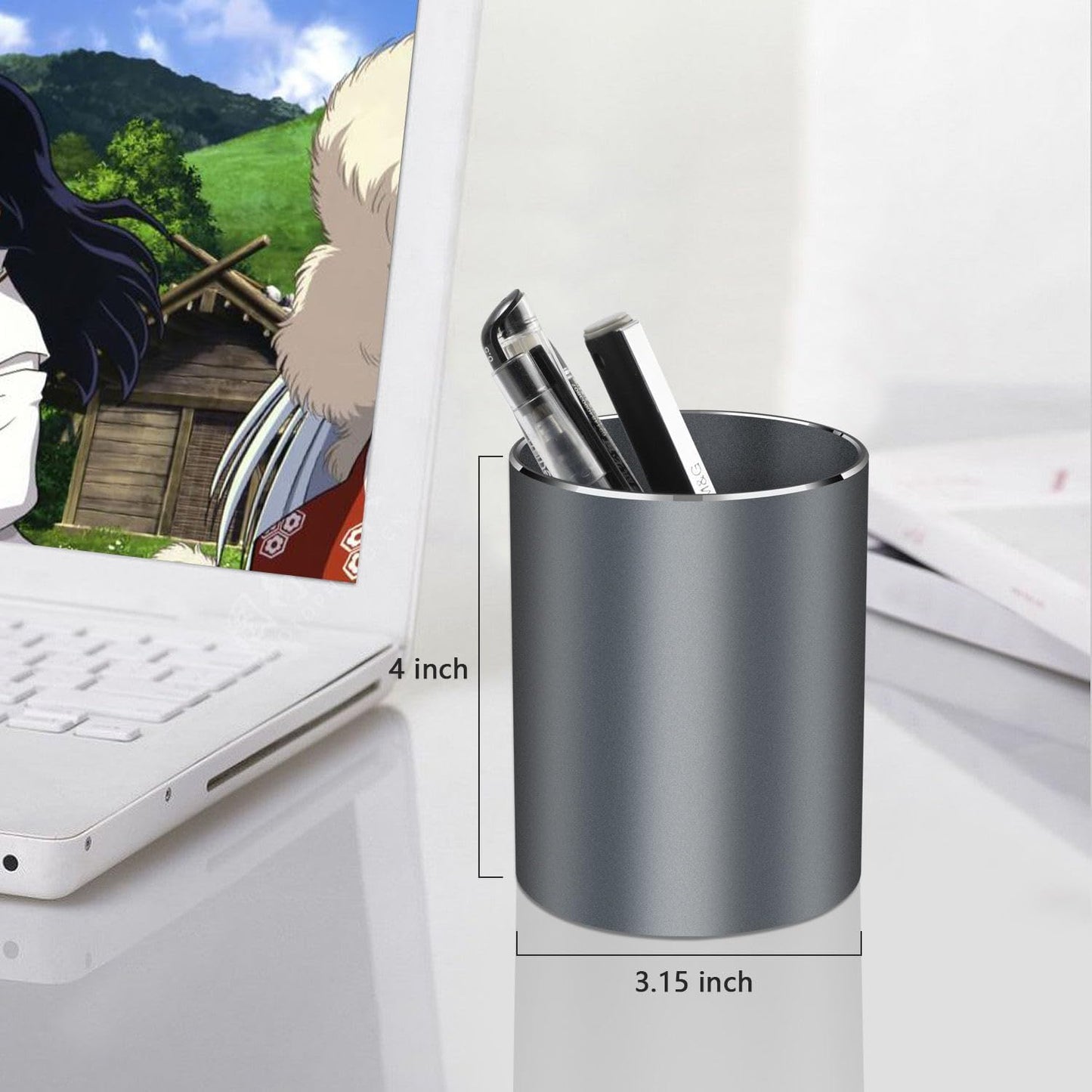 Pen holder, aluminum alloy waterproof pen holder, desktop simple and modern minimalist, multifunctional office supplies for families, kids and schools Grey