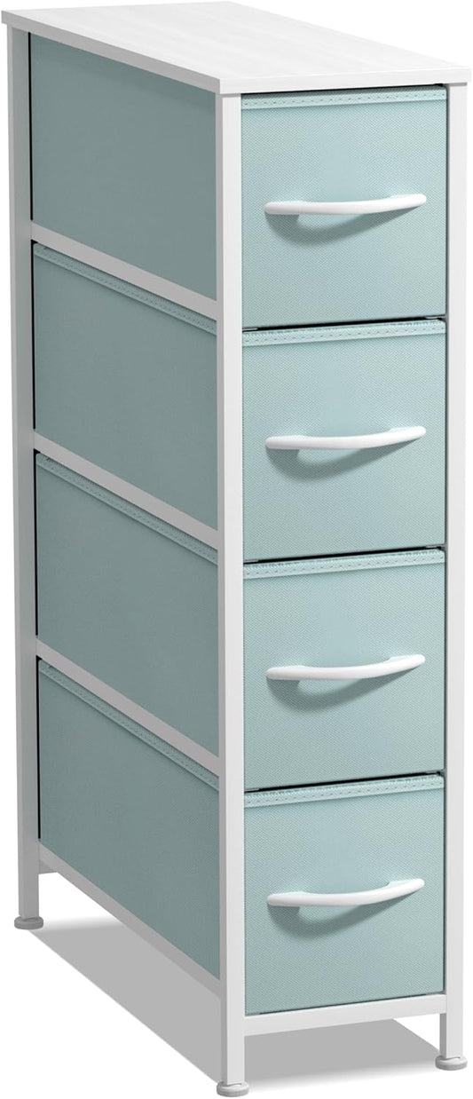 Sorbus Kids Narrow Dresser with 4 Drawers - Vertical Slim Storage Chest of Drawers with Steel Frame, Wood Top & Easy Pull Fabric Bins for Small Spaces, Closets, Bedroom, Bathroom & Laundry