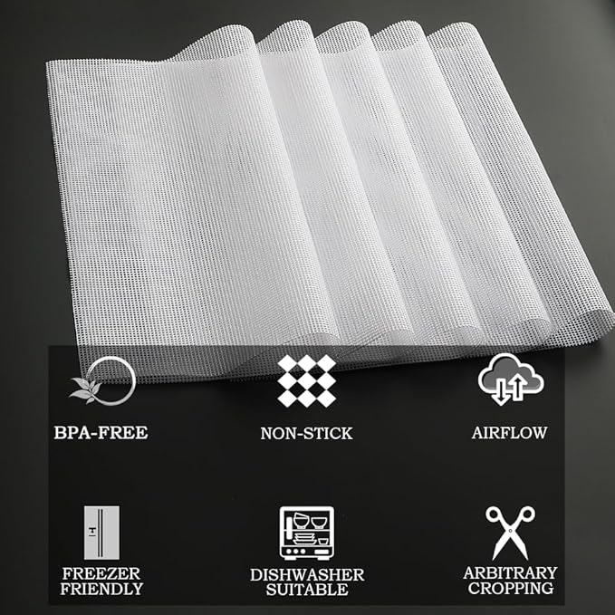 Non-Stick Silicone Dehydrator Liners: 15x15 inch for Excalibur BPA-Free Easy Clean Reusable Mesh Sheets for Healthy Snacks 10-Pack