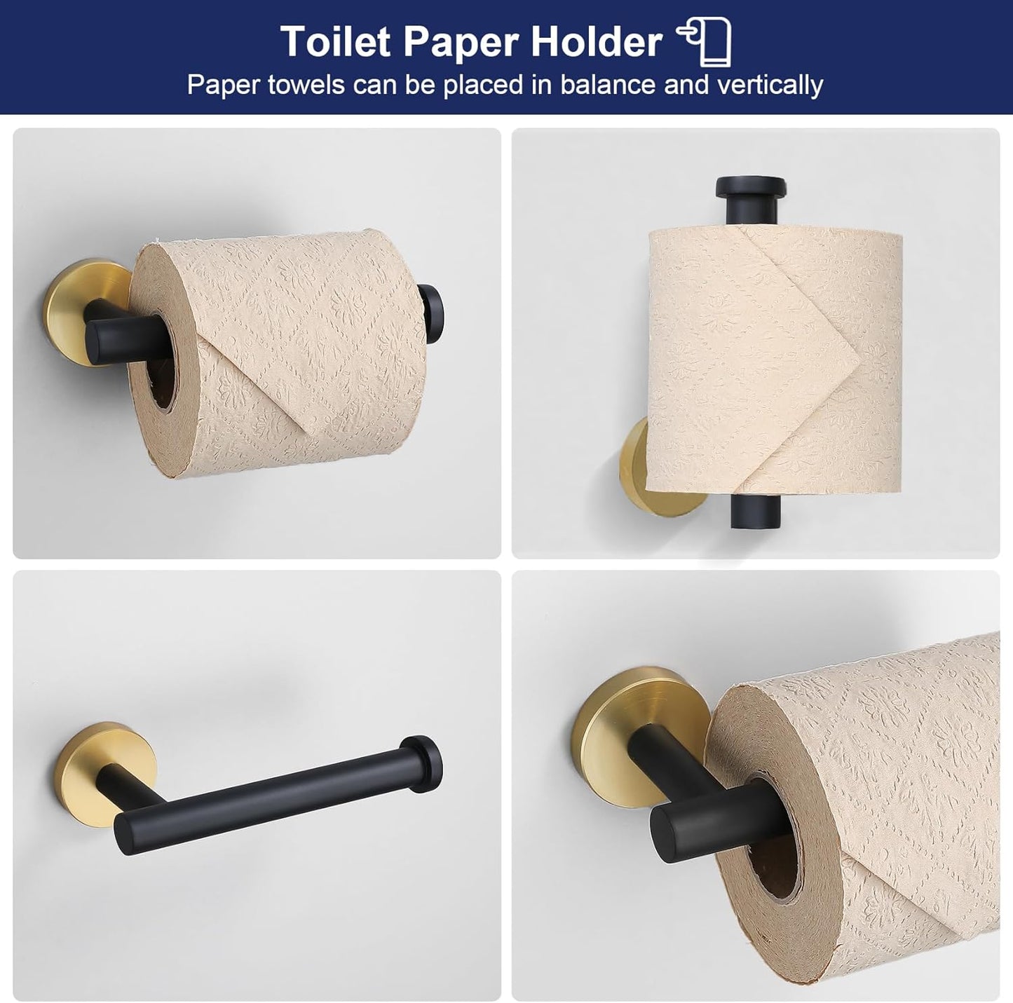 5 Pieces Black Gold Bathroom Hardware Set, 23.6 Inches Bathroom Towel Rack Set Bath Towel Bar Set, SUS304 Stainless Steel Bathroom Accessories Kit Wall Mounted