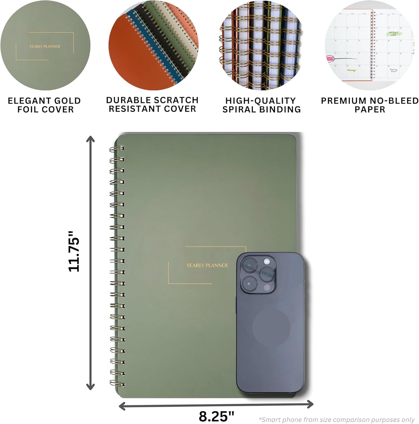 | Ultimate Yearly, Daily, Weekly, Monthly Planner | 8.25" x 11.75" | To Do List Notebook for Work | Simple Design | Multiple Layouts | Academic Planner and Organizer Notebook (Evergreen, Yearly Planner - Portrait)