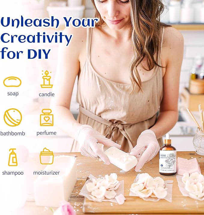 HIQILI 100ML Rose Essential Oil for Skin, Diffuser & Candle, 100% Pure and Natural - 3.38 Fl Oz