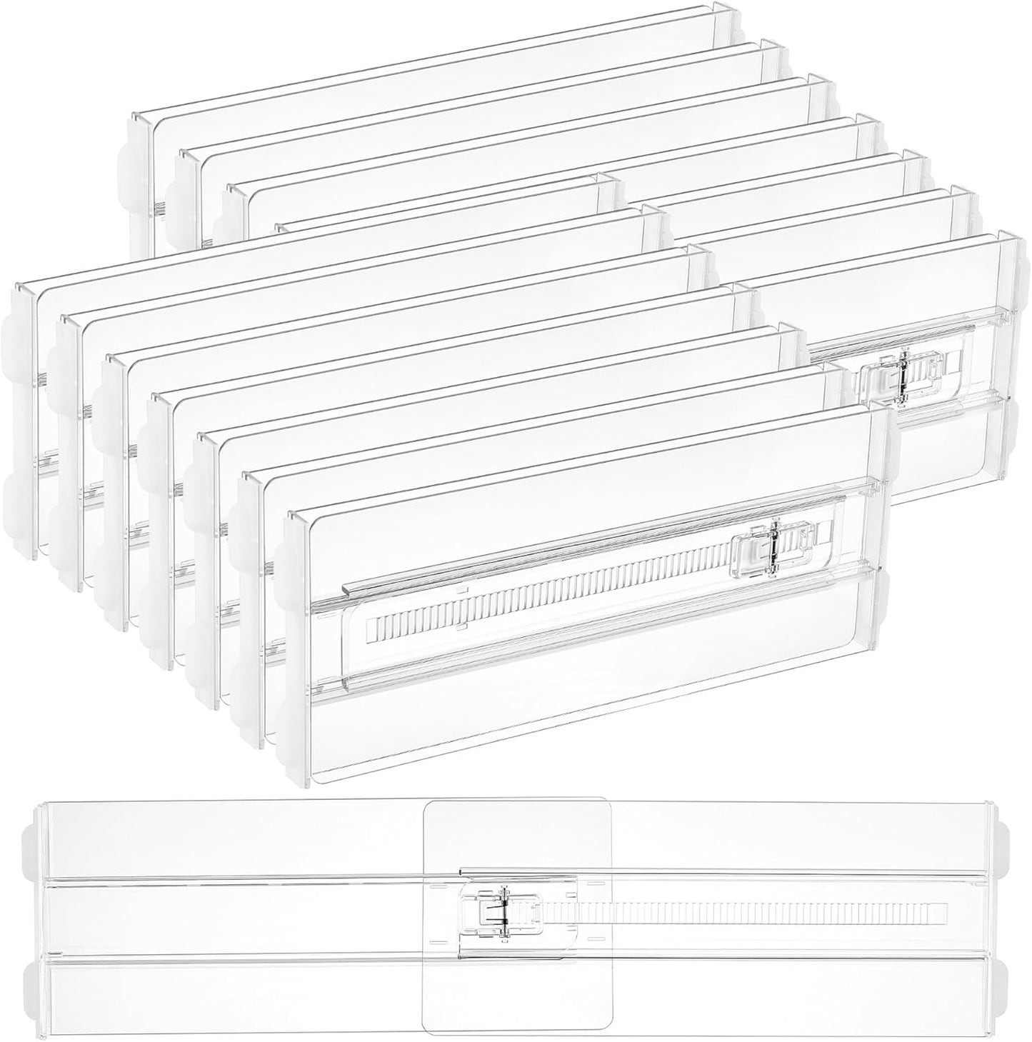 Vtopmart 14 Pack Drawer Dividers for Clothes, 4" High 10.2"-16.5" Adjustable Expandable Dresser Drawer Organizer, Clear Plastic Separators for Dresser, Baby Clothing, Underwear, Cosmetic, Toiletries