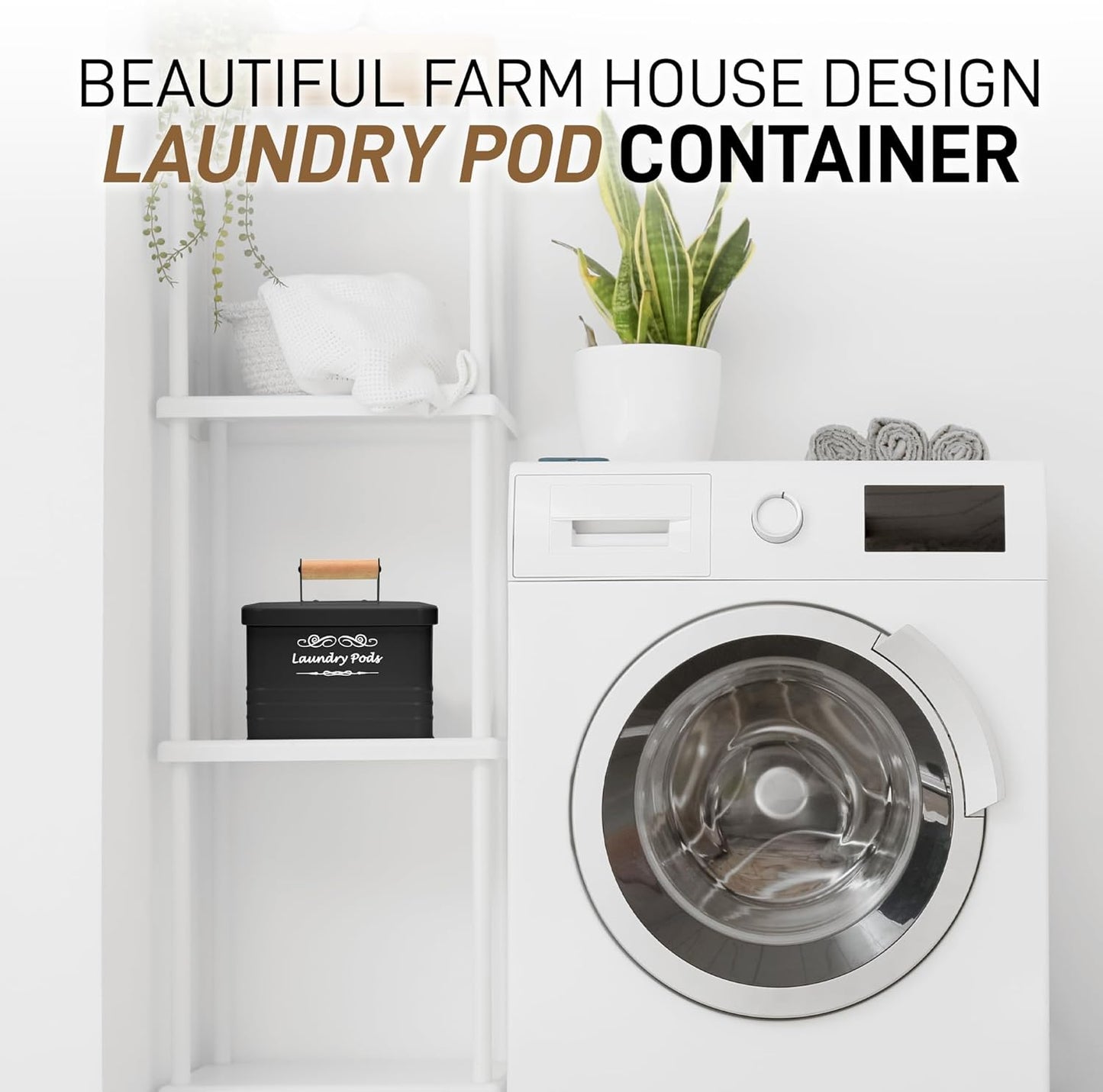 ELITAPRO Modern Farmhouse Laundry Pods Container - Metal Detergent Pods Holder with Lid for Laundry Room Decor & Accessories - Organization & Storage