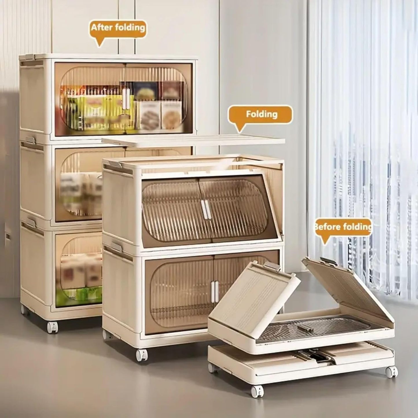 Holaki 156 QT Collapsible Closet Organizers with Lid, 4 Tier Stackable Plastic Storage Bins Cabinet with Wheels and Magnetic Door (White)