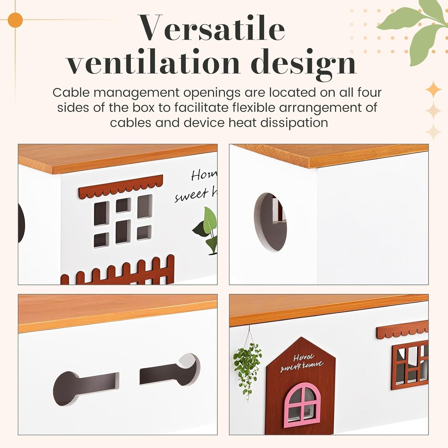 2 Set Cable Management Box Wooden Medium & Large Cord Organizer and Box for TV Computer Wire USB Hub System, Surge Protector Cord Hider on Desk or Floor