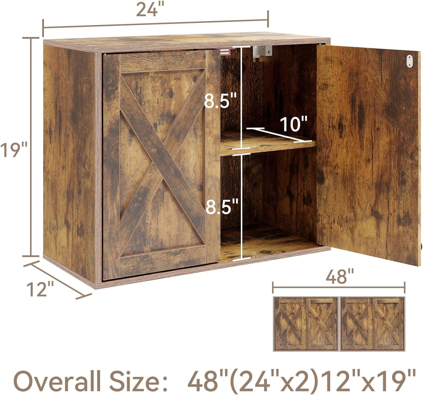 YOURLITE Laundry Cabinet, Medicine Cabinet, Bathroom Kitchen Storage Wall Mounted Farmhouse Organizer with Shelves Over Toilet, One Set of 2 Pieces X 24"