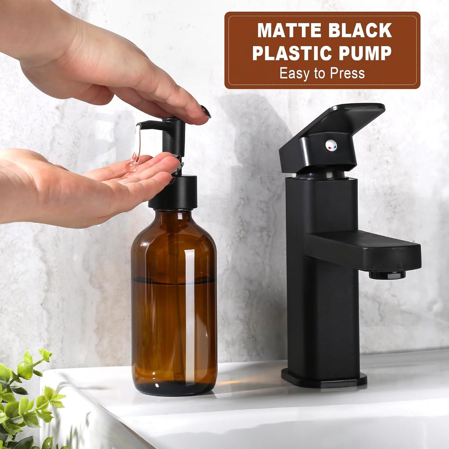 8 fl oz Amber Glass Soap Dispenser 4 Pack, Brown Glass Bottle with Pump, Refillable Round Hand Soap Dispensers Bathroom for Soap, Lotion, Oil, Shampoo